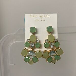 Kate Spade Green Gold Statement Chandelier Earrings NWT